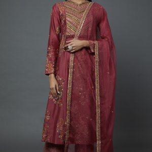 Pink Chanderi Printed Kurta Set