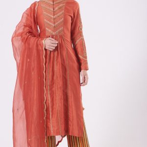 Rust Chanderi Kurta Set