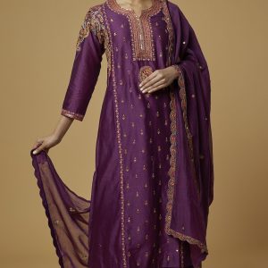 Purple Chanderi Kurta Set