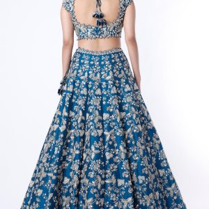 Blue embroidered lehenga set with beadwork and sequins for bridal and festive wear from CoutureCraze