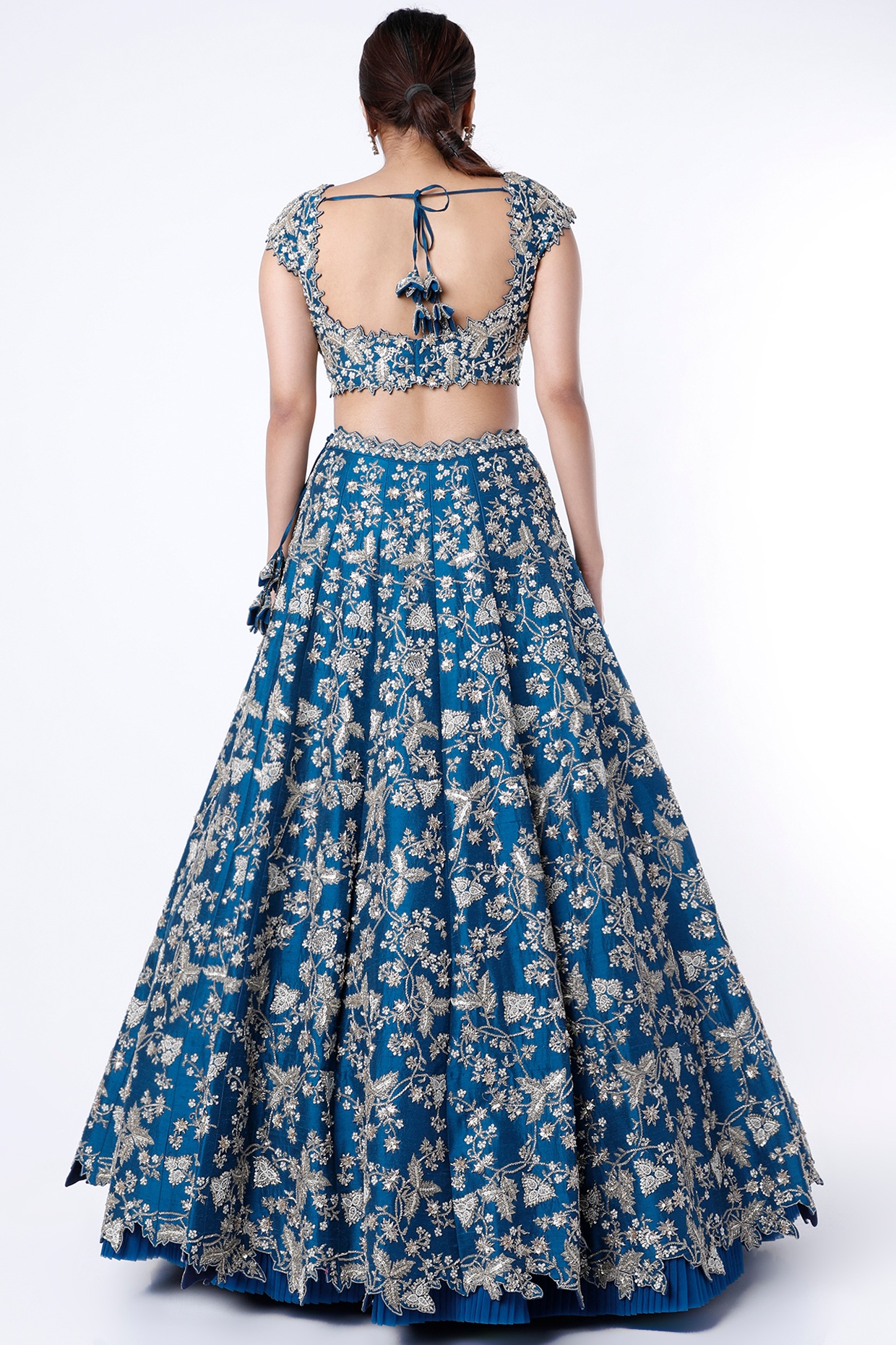 Blue embroidered lehenga set with beadwork and sequins for bridal and festive wear from CoutureCraze