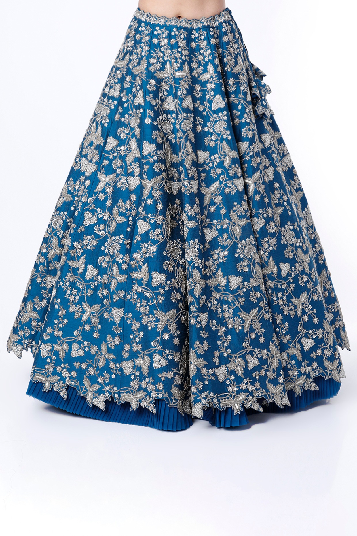 Blue embroidered lehenga set with beadwork and sequins for bridal and festive wear from CoutureCraze