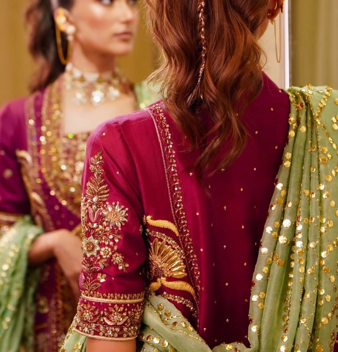 Maroon Embroidered Sharara Suit with Gold Work | Luxury Festive Ethnic Wear - Image 12