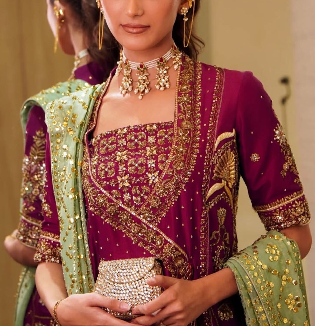 Maroon Embroidered Sharara Suit with Gold Work | Luxury Festive Ethnic Wear - Image 11