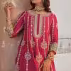Close up marori embroidery on berry magenta kurta