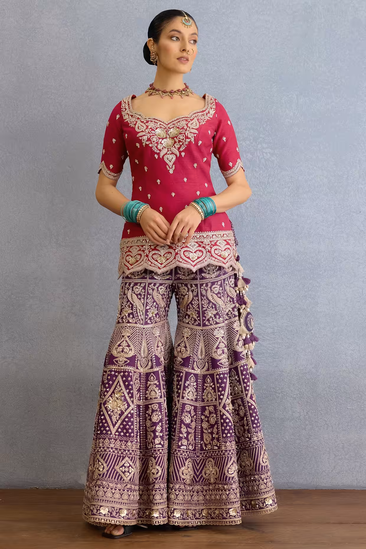 Pink jeni silk kurta sharara set elegant back design