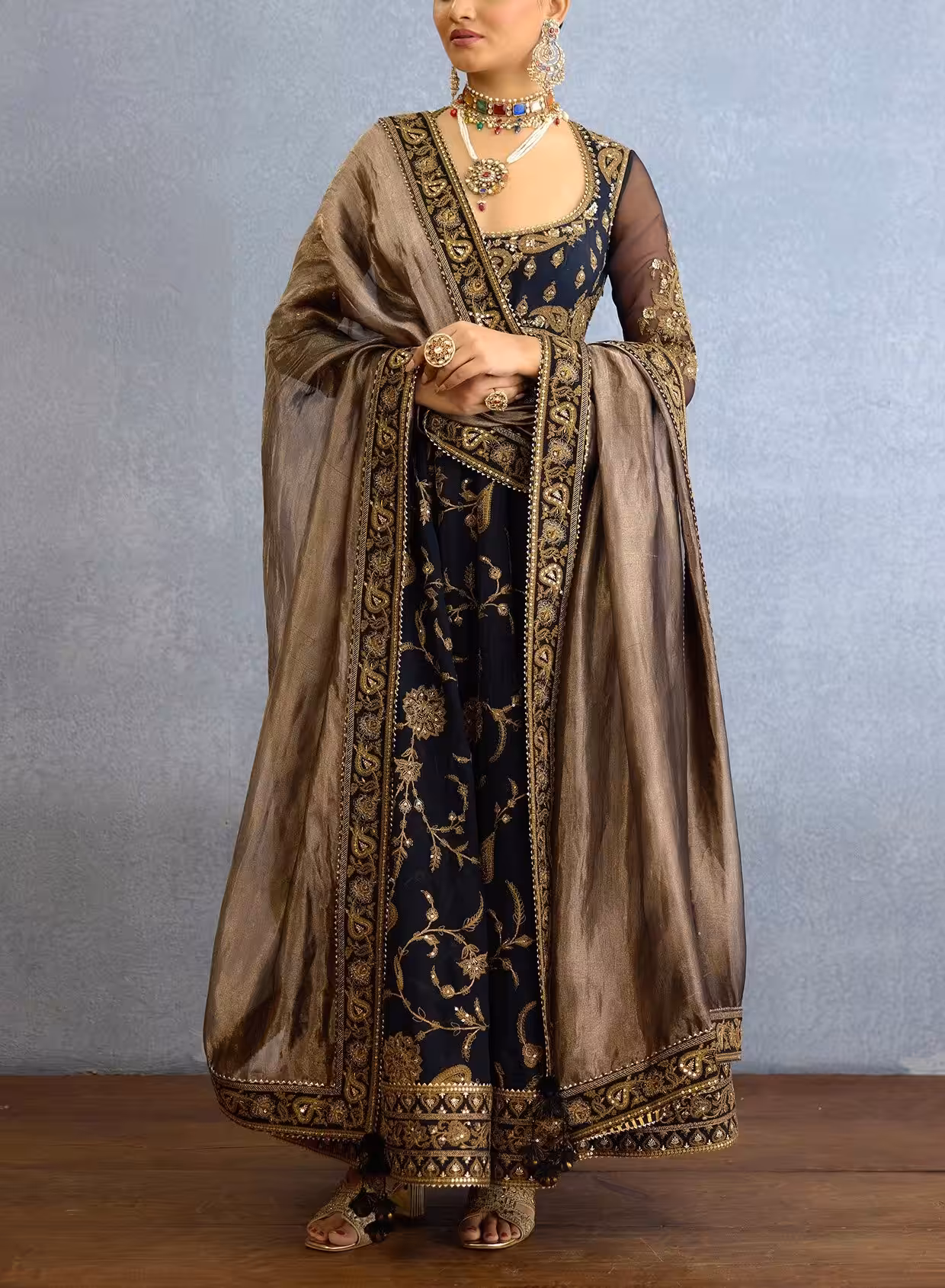 Black georgette anarkali suit for Indian wedding front view