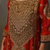 Embroidery detail on red silk kurta set