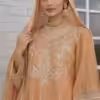 Golden Anarkali suit with intricate embroidery and dupatta