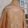 Golden Anarkali suit with intricate embroidery and dupatta