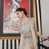 Ivory embroidered lehenga set with floral sequin work bridal wedding outfit for women