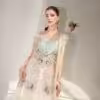 Ivory embroidered lehenga set with floral sequin work bridal wedding outfit for women