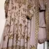 Mauve hand embroidered Anarkali suit set with zari work and embroidered dupatta for festive and wedding wear