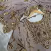 Mauve hand embroidered Anarkali suit set with zari work and embroidered dupatta for festive and wedding wear