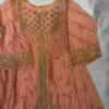 Peach embroidered kurta set with zari and sequin work festive ethnic outfit for women