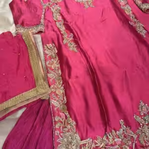 Pink silk hand embroidered kurta sharara set with zari floral work for wedding and festive wear