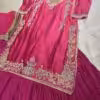 Pink silk hand embroidered kurta sharara set with zari floral work for wedding and festive wear