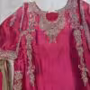 Pink silk hand embroidered kurta sharara set with zari floral work for wedding and festive wear