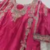 Pink silk hand embroidered kurta sharara set with zari floral work for wedding and festive wear